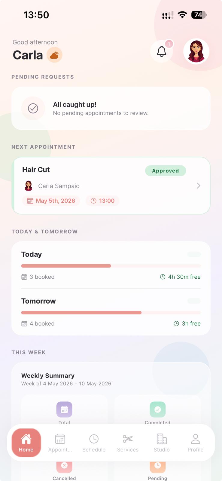 Agendo app — client booking screen