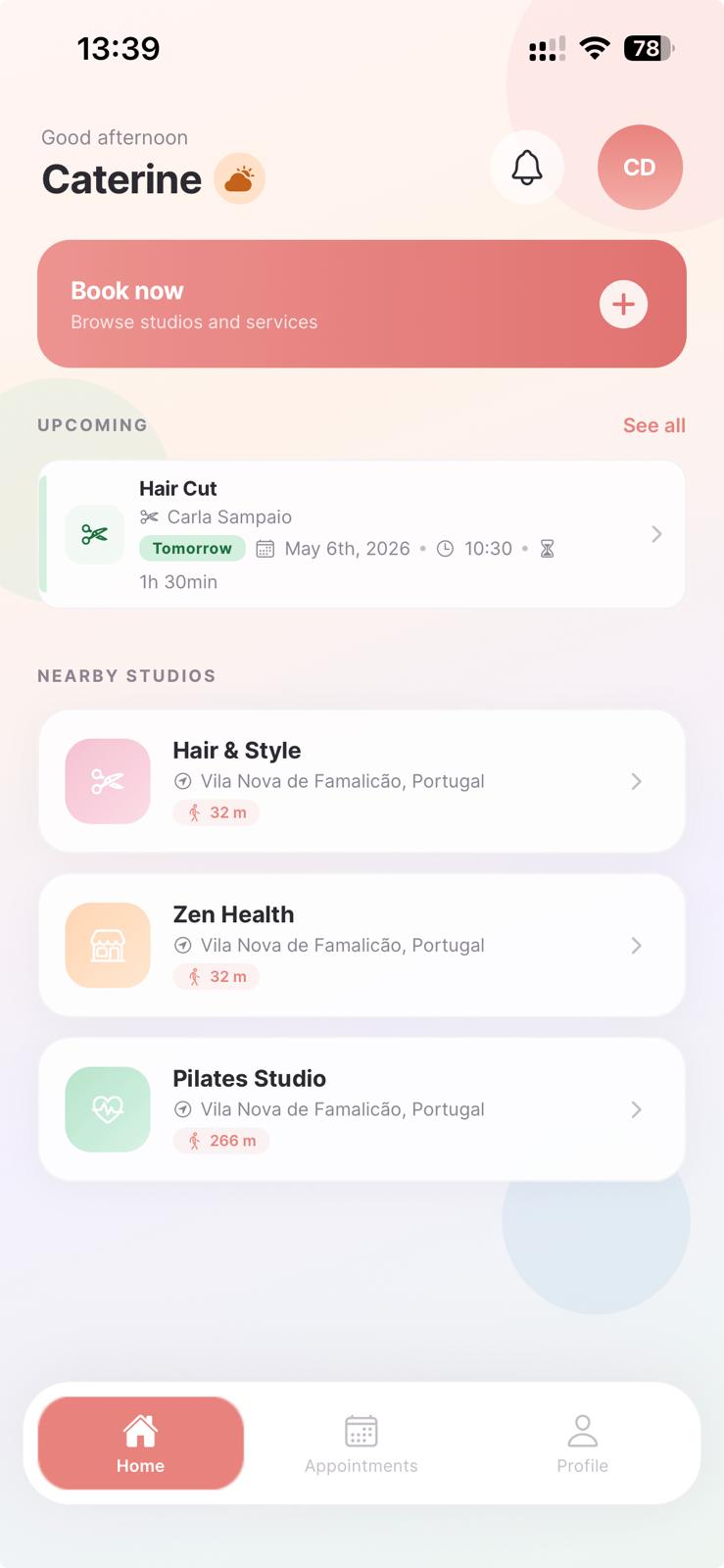 Agendo app home screen